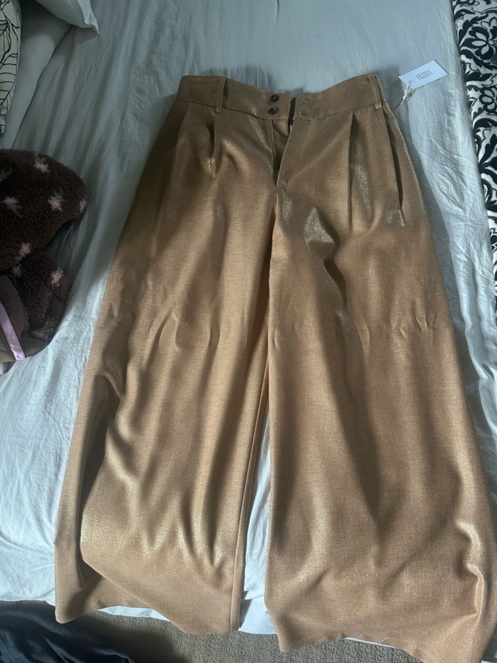 Fifteen Twenty Metallic Tan Wide-Leg Dress Pants, Brand New